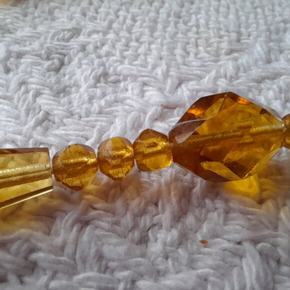 Vintage Yellow Amber Glass Bead Necklace Art Deco Choker Faceted 17.5" - Picture 8 of 14